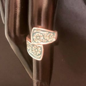 Silver Tone Floral Spoon Style Ring Turquoise Color Size 5